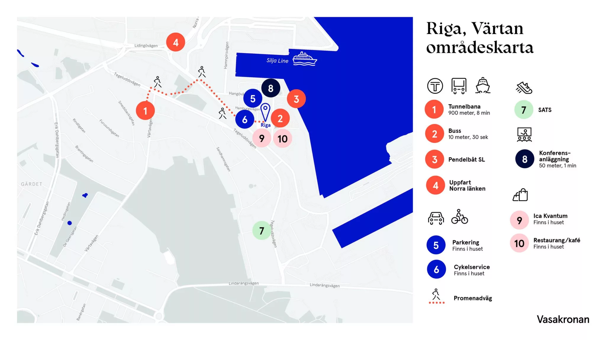 5. En karta med områden markerade i färger och symboler. Texten "Riga, Sverige, områden" syns.