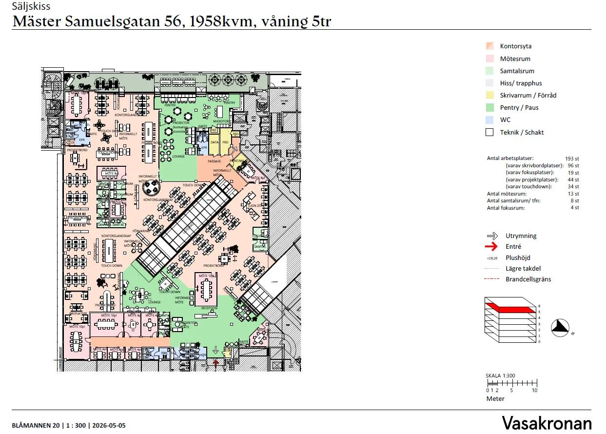 3. Färgad planritning över en byggnad med markerade områden och text som visar adresser och detaljer.