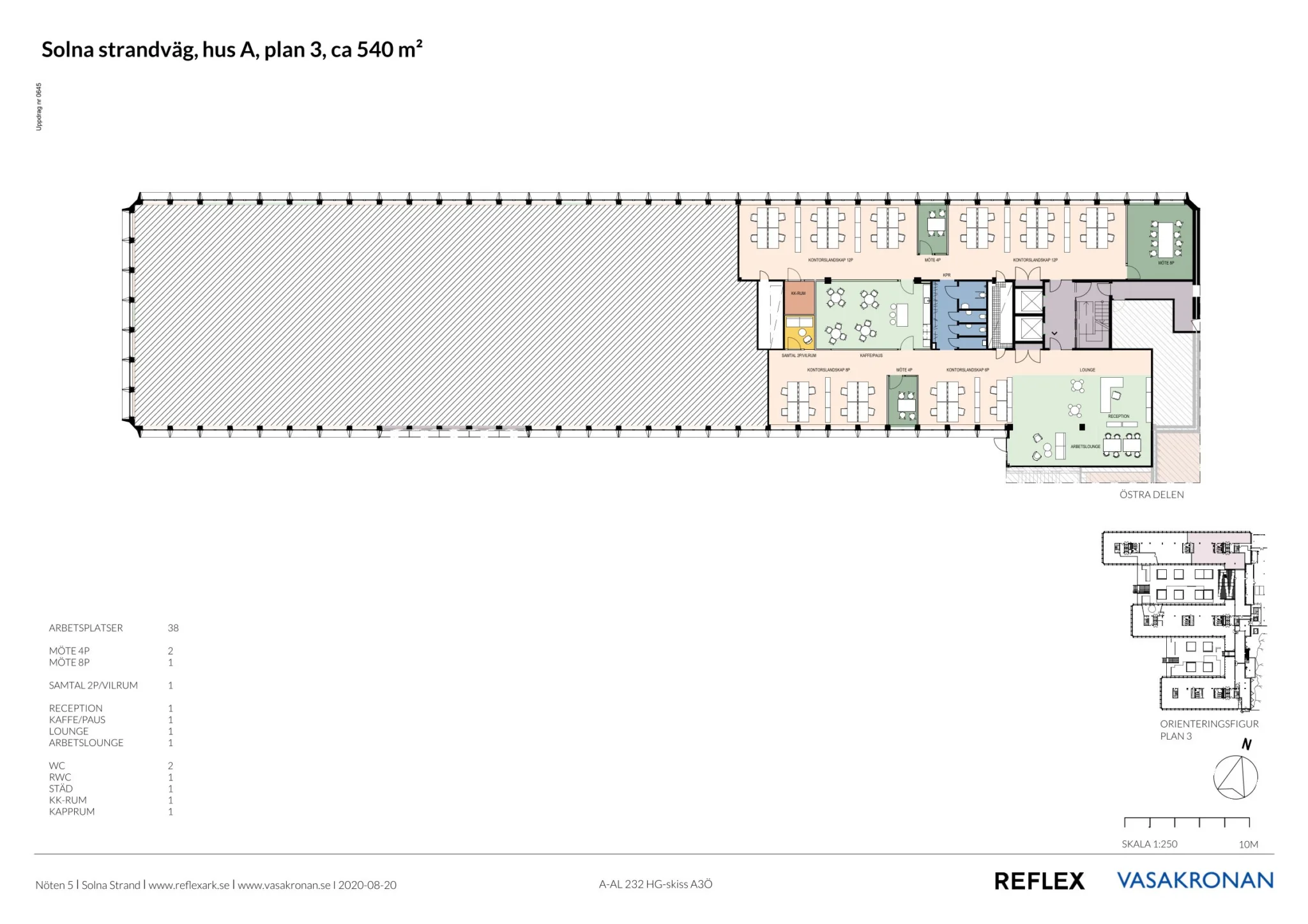 En arkitektplan med texten "Plan 4, plan 5, ca 508 kvm", färgkodade områden och detaljerad planritning.